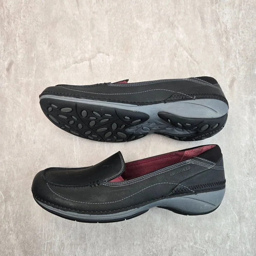 Merrell Square Toe Loafers Size 8 Leather Comfort Preppy Work Slip On Flat Shoes - Picture 6 of 10